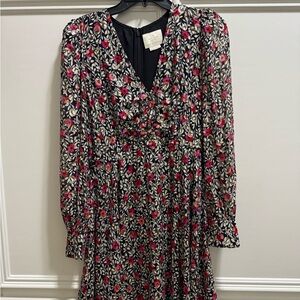Kate Spade Black and Pink Floral Long Sleeve Dress